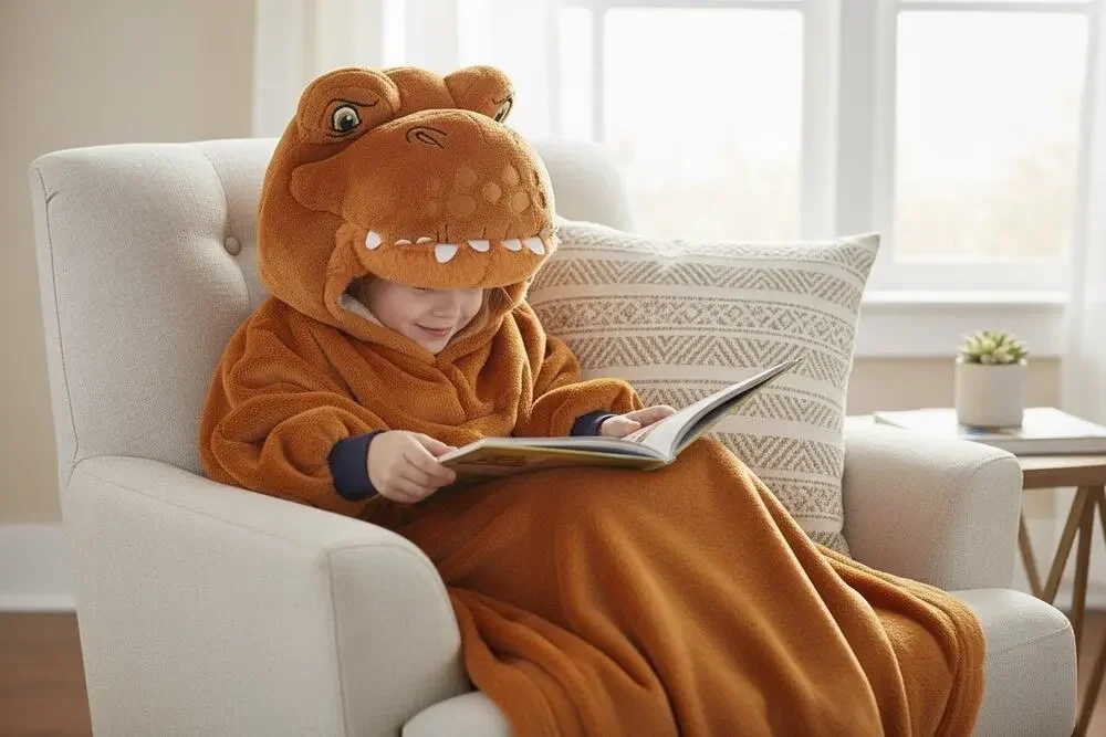 PAW Patrol The Dino Movie Kids Wearable Hooded Blanket T-Rex Brown 30